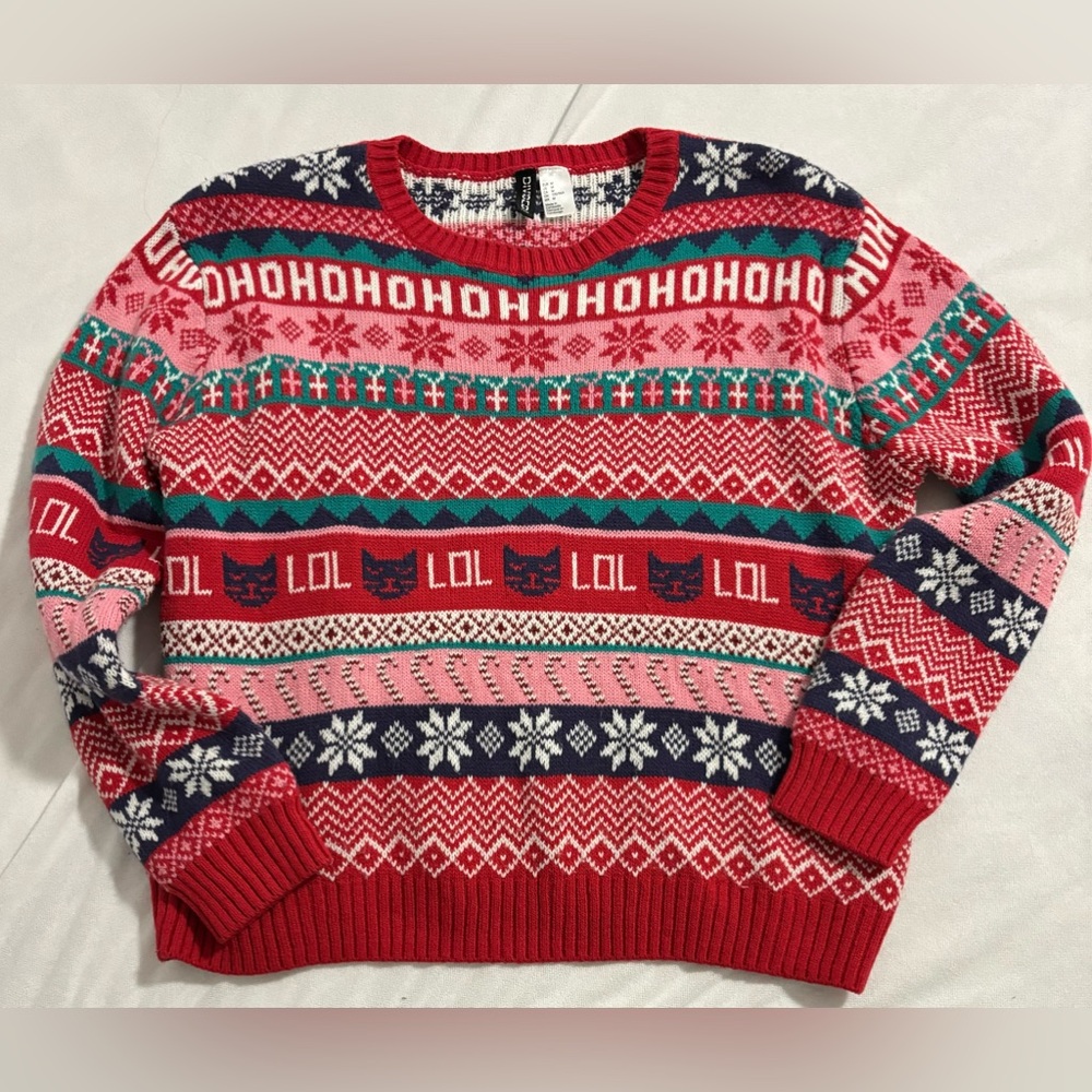 H&M Women’s Knit Holiday/Christmas Funny Cat LOL Sweater Size Medium
